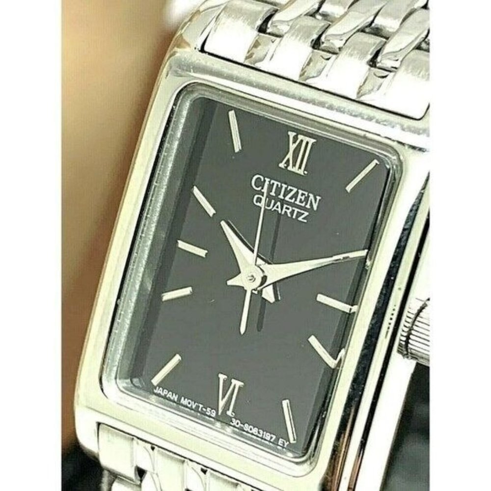 Citizen Women's Watch EJ5850-57E Quartz Black Dial Silver Petite Rectang…
